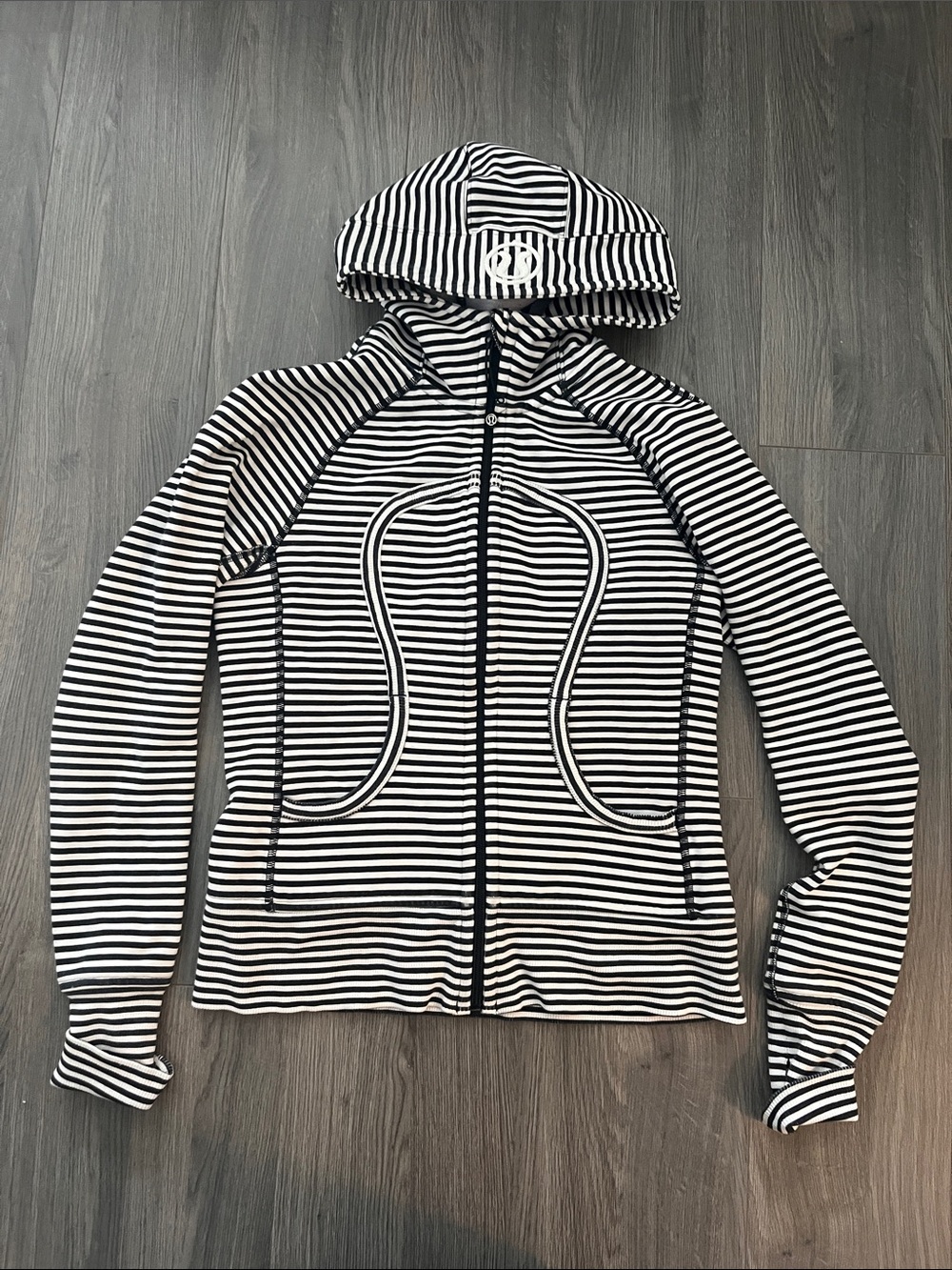 Lululemon Striped Hooded Zip Jacket - Black & White